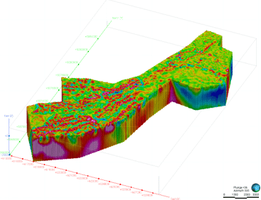 Vue 3D d’une inversion magnétique réalisée à partir des données du BRGM
