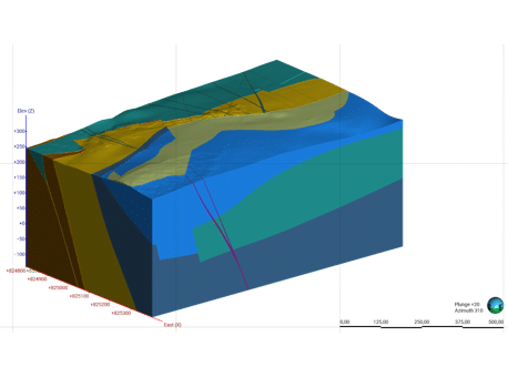 Vue 3D du modèle géologique du gisement de Chessy