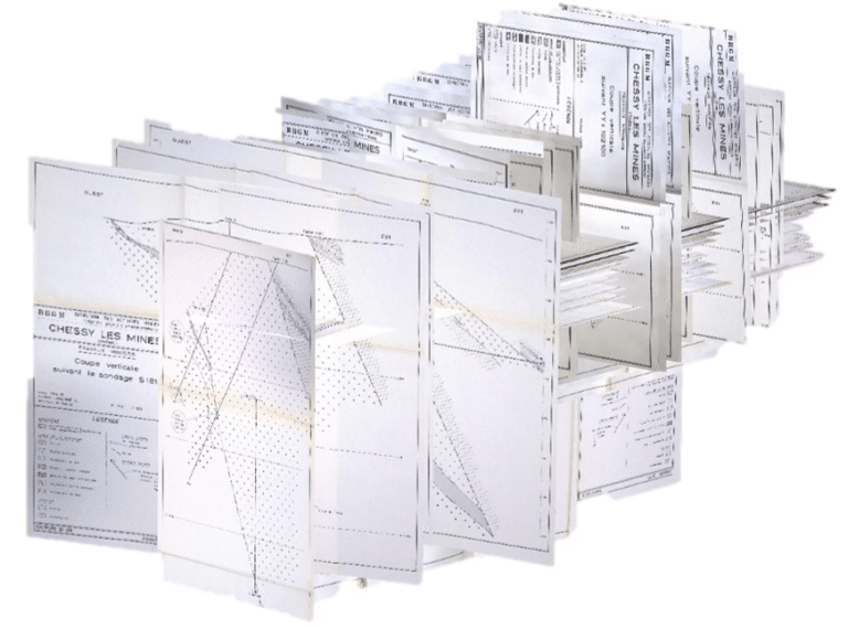 Vue 3D des plans des galeries et des coupes de sondages, issus de la numérisation des archives du BRGM